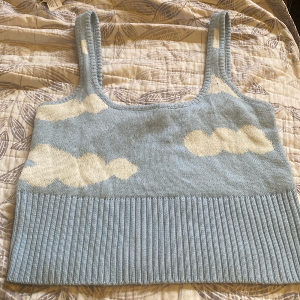 New Without Tags Ardene Cloud Print Square Neckline Crop Knit Tank Top